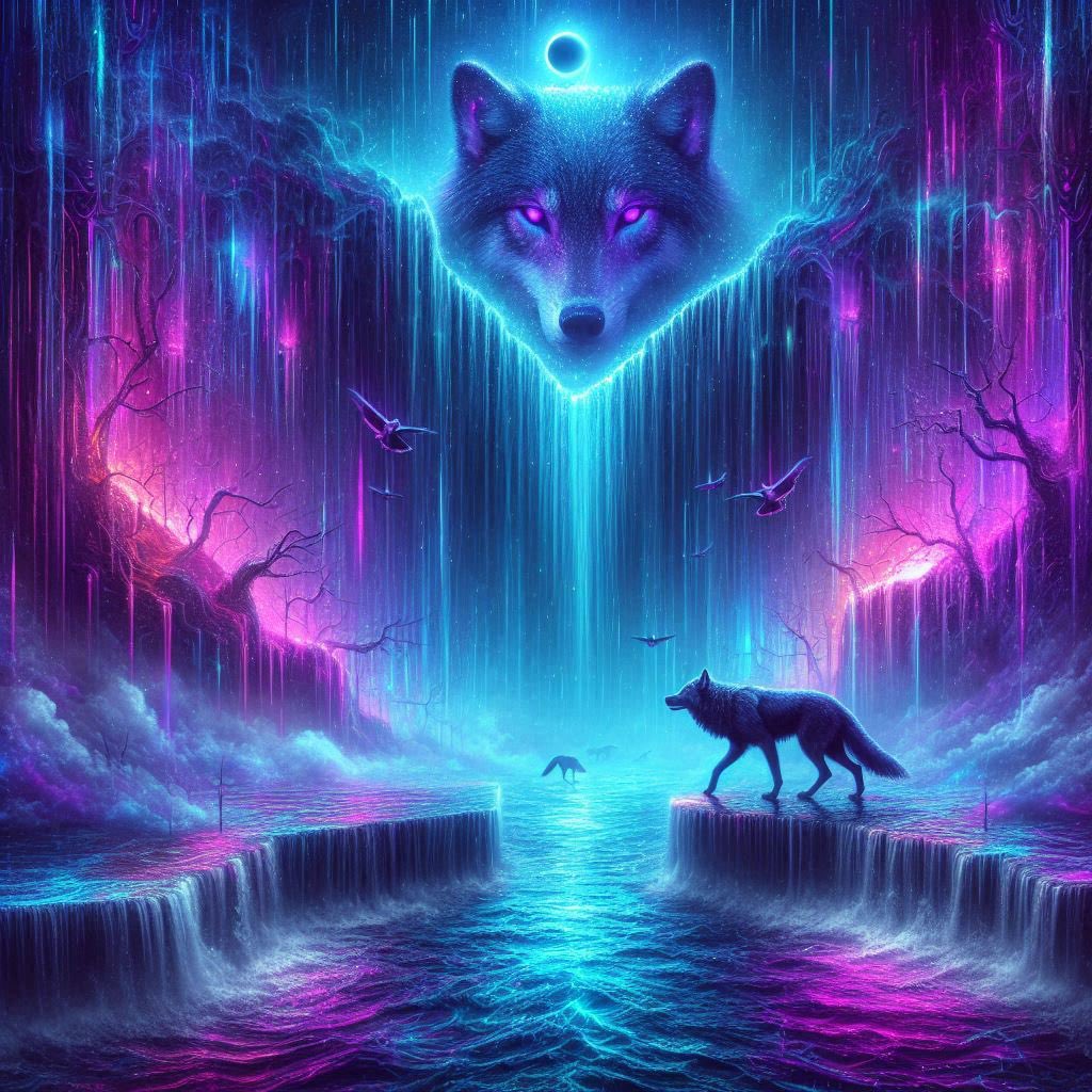 electricluxe's tweet photo. Neon wolf moon #neon #wolf https://t.co/TOxM4kFR9T