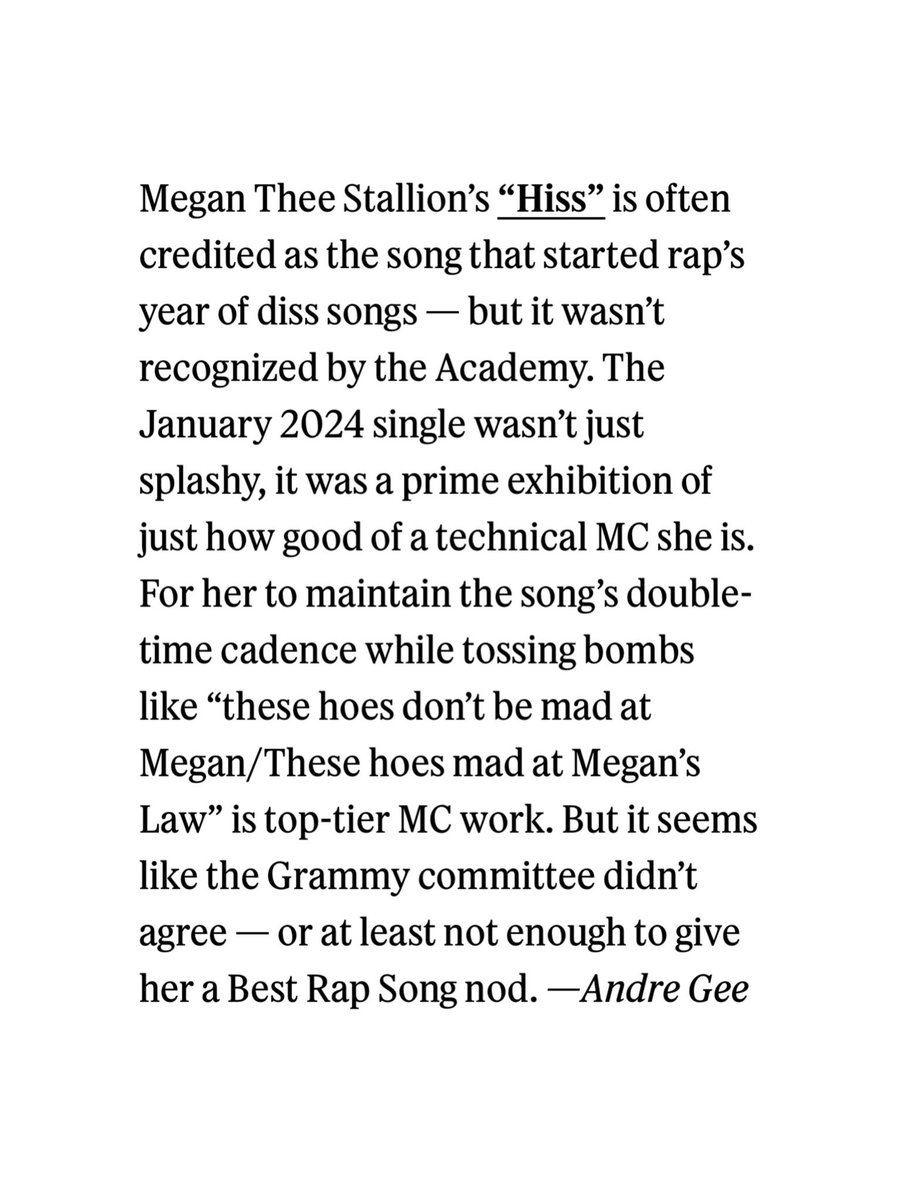 <a href="/PopCrave/">Pop Crave</a> Rolling Stone names Megan Thee Stallion's ‘HISS’ as one of the biggest snubs at the 2025