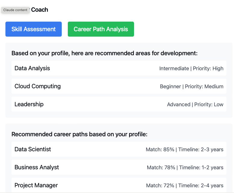 说一个非常硬的需求AI Career Coach, 这个需求真的硬的不能再硬。 而且是年费订阅式的，长期随着客户成长的coach. 

分析个人技能，个性，偏好。长期的，能发现本人都尚未理解的自身条件。大量收集用户自身的资料。
匹配和规划职业路线并且制定计划，监督执行。还能推荐连客户都不知道的技能和职业。
