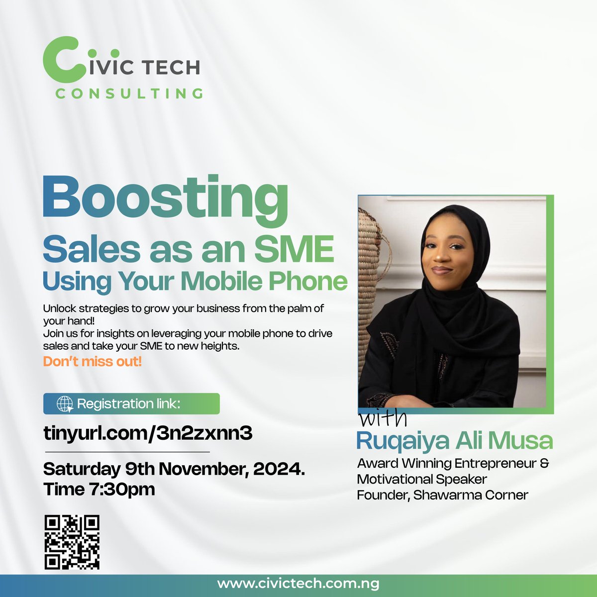 Meet our facilitator 

Ruqaiya is a dynamic motivational speaker and award-winning entrepreneur, renowned for her impactful contributions to the food business industry. As the founder of <a href="/Shawarma_corner/">SHAWARMACORNER®</a>, she has successfully navigated the challenges of entrepreneurship,