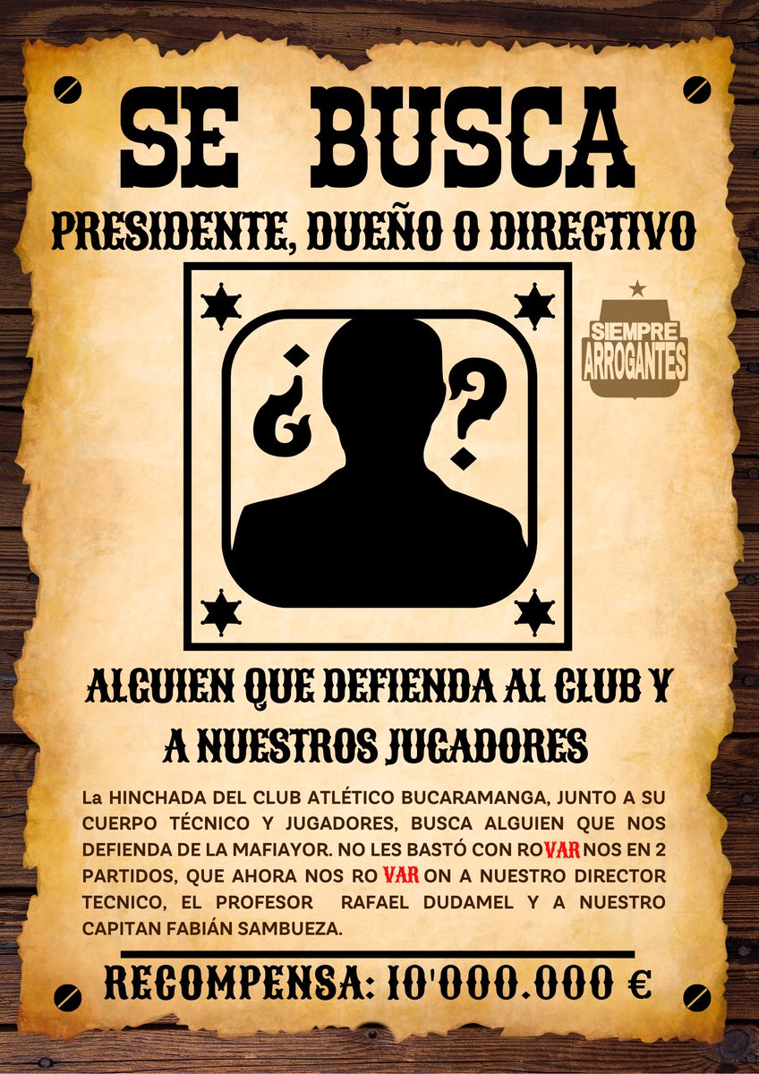 SE BUSCA DOLIENTE QUE DEFIENDA AL CLUB ATLÉTICO BUCARAMANGA DE LA MAFIAYOR.
 • U R G E N T E •