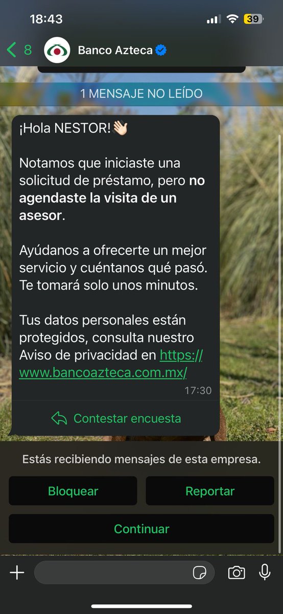 anbudiaz's tweet photo. @BancoAzteca @RicardoBSalinas tío recibió mi novia un whats como si hubieran solicitado un préstamo con su número, que podemos hacer? https://t.co/Dh2wl8N4Qi