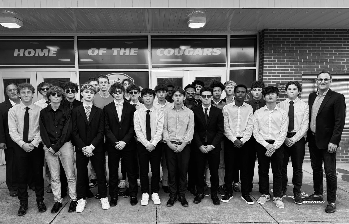 WFCougarSoccer's tweet photo. If the playoffs were for best dressed, thereβd be no competition! The Wake Forest Menβs Soccer team is ready and looking forward to a great match tomorrow! #NCHSAA #4AStatePlayoffs #GoCougars #WFHSSoccer https://t.co/C5vSfcBckR