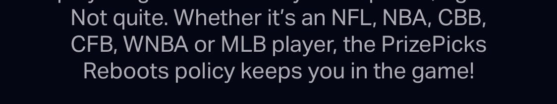 drew_lockdagoat's tweet photo. @PrizeSupport y’all need to honor what it says on your website it CLEARLY says “Whether it’s an NFL,NBA,CBB,CFB,WNBA,or MLB player, the prizepicks Reboots policy keeps you in the game!” Y’all need to Reboot Daniel Jacobsen. then update your website. This is false advertising https://t.co/hLCc4NhILq