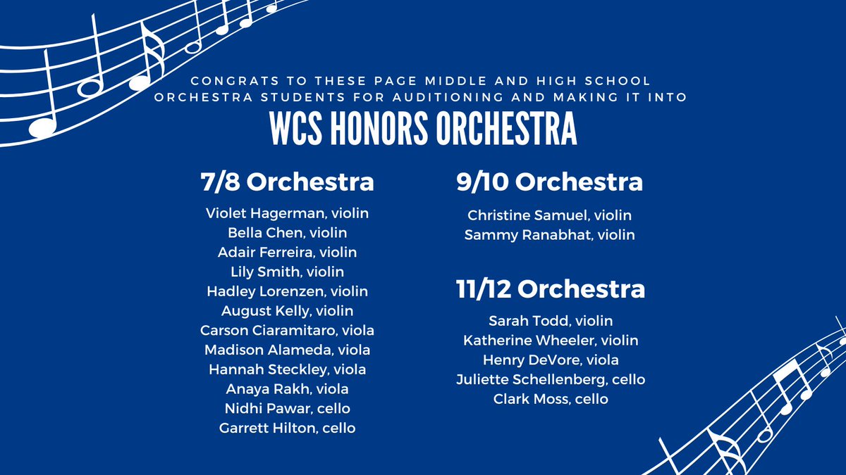 So proud of our orchestra students who auditioned and made it into the WCS Honors Orchestra!