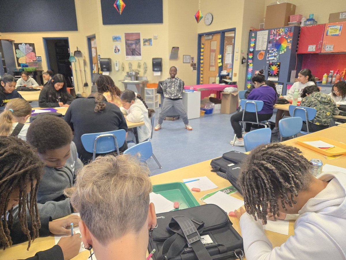 5th and 6th grade <a href="/CoolColeMuhls/">Ce Cole Intermediate</a> students had a blast today practicing drawing their classmates as they posed in dynamic ways while learning about movement in art.  #funfridays #gomuhls