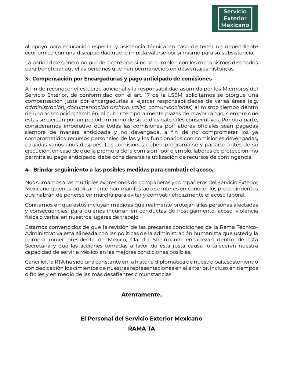 Hoy, en el Día de la Persona Diplomática Mexicana en la <a href="/SRE_mx/">Relaciones Exteriores</a> felicitamos a todxs nuestros companerxs #OrgulloSEM

En el mismo marco felicitamos al Canciller Juan Ramón de la Fuente <a href="/jrdelafuenter/">Seguimiento a Juan Ramón de la Fuente</a> y hacemos un llamado a revisar las condiciones del Servicio Exterior Mexicano  👇