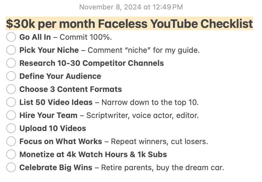 devoncnp's tweet photo. $30k per month Faceless YouTube Checklist

Comment "niche" for the niche guide (must follow) https://t.co/xoKvX1zmCd