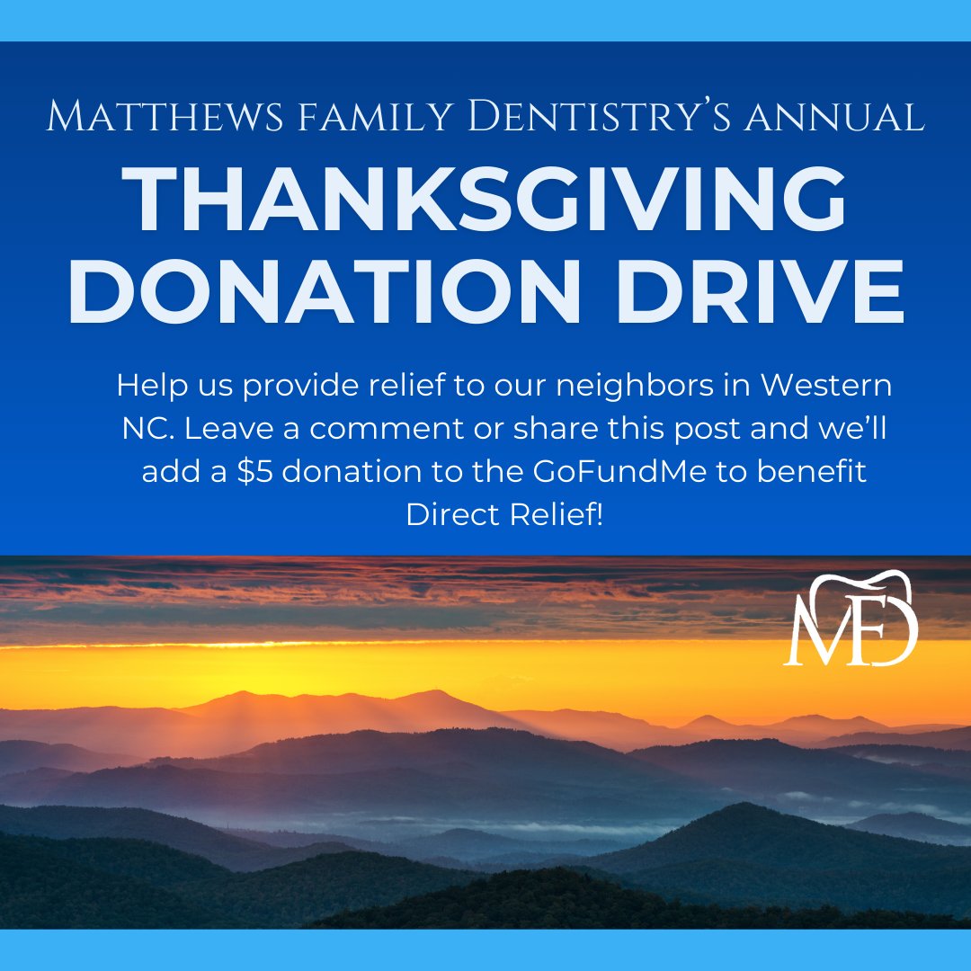 M_F_Dentistry's tweet photo. This year, our annual Thanksgiving campaign will benefit our neighbors in western NC affected by Hurricane Helene! Donate to our GoFundMe to help bring relief to those who need it this year: https://t.co/xu6irVNIsF https://t.co/CXcbEop4oF
