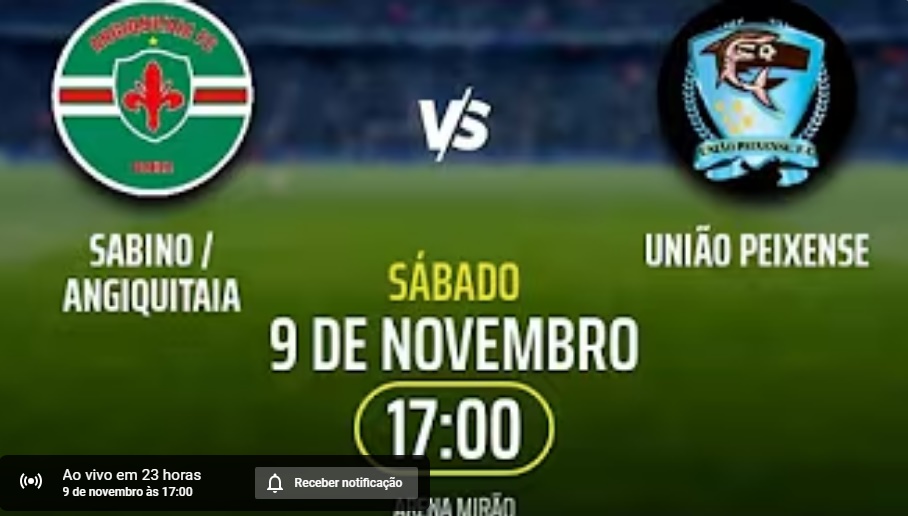 Angiquitaia x União Peixense, 09. 11. 2024, às 17: 00 horas, Campeonato ... youtube.com/live/Ty6Fa4CWH… via <a href="/YouTube/">YouTube</a>