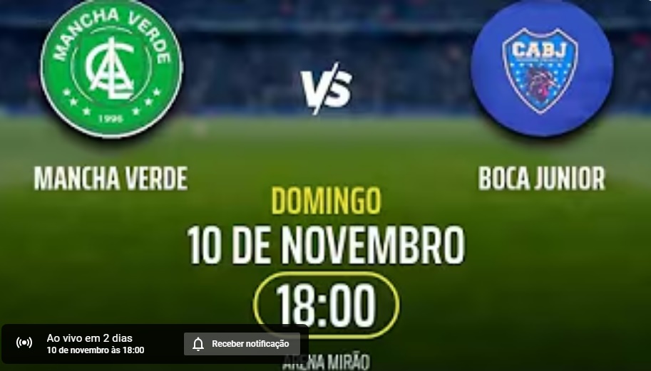 Mancha Verde x Boca Júnior, dia 10. 11. 2024, às 17: 00 horas, Campeonat... youtube.com/live/b_NuSjr6X… via <a href="/YouTube/">YouTube</a>