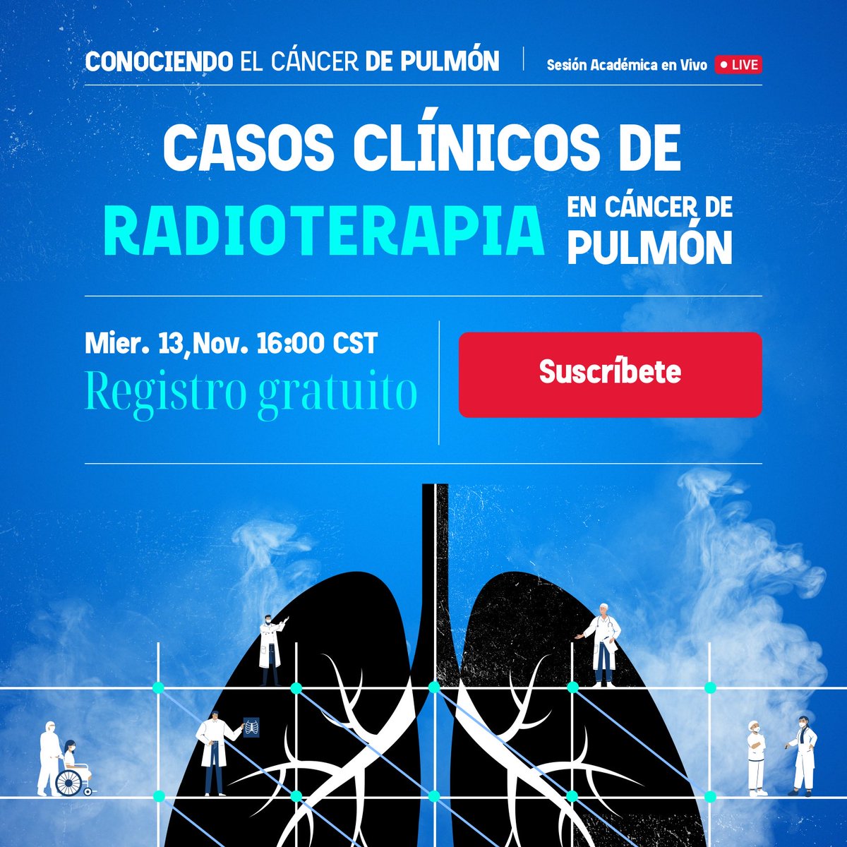 FrentePulmonMx's tweet photo. ¡Faltan 5 días!
Conoce acerca de este tratamiento para #CáncerDePulmón desde el punto de vista de los especialistas en la #SesiónAcadémica en vivo de #Medu: "Casos clínicos de radioterapia en cáncer de pulmón".
¡Sesión dirigida a médicos de primer contacto y personal de salud! 🩺
🗓 Miércoles, 13 de noviembre, 4:00 p.m.
¡El registro es gratuito!
➡️https://t.co/yQ5raUkGgb