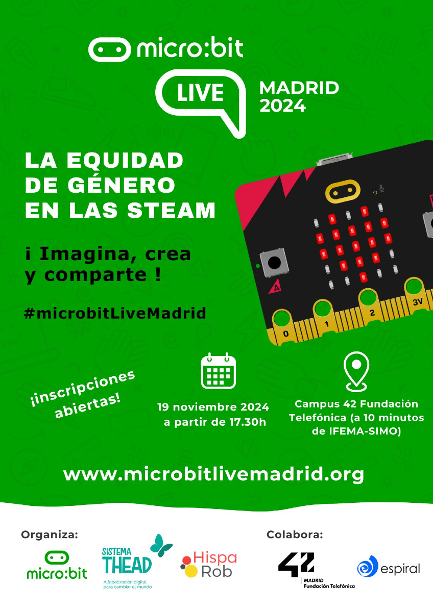 ¡El próximo 19 de noviembre de 2024 a partir de las 17:30h, únete al encuentro Micro:bit LIVE Madrid 2024! microbitlivemadrid.org/es
Inscríbete y participa ➡️docs.google.com/forms/d/e/1FAI…