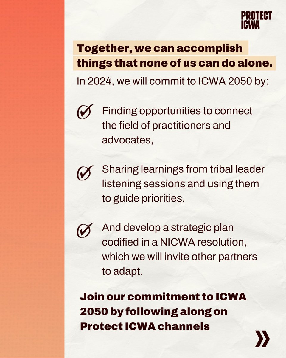 Association on American Indian Affairs (@indianaffairs) on Twitter photo In honor of the Indian Child Welfare Act’s 46th anniversary, we’re launching ICWA 2050—a long-term plan to protect ICWA and improve Native child welfare capacity.
Learn more, follow <a href="/ProtectICWA/">Protect ICWA</a>, & read the strategic plan at bit.ly/ICWA2050
#ICWA2050 #ProtectICWA In honor of the Indian Child Welfare Act’s 46th anniversary, we’re launching ICWA 2050—a long-term plan to protect ICWA and improve Native child welfare capacity.
Learn more, follow <a href="/ProtectICWA/">Protect ICWA</a>, & read the strategic plan at bit.ly/ICWA2050
#ICWA2050 #ProtectICWA