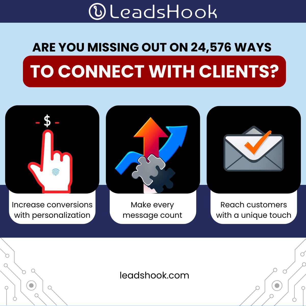 LeadsHook's tweet photo. What if you could give every lead a message that feels personal? With LeadsHook, you can create 24,576 unique sales letters, designed to convert with precision. Boost engagement and stand out in the crowded marketing space—learn how here 👉 https://t.co/XQ5fh02scX
.
.
.
#SalesSuccess #CustomMarketing #LeadsHook #LeadGeneration #AudienceConnection #MarketingTools #EngagementBoost #ConversionOptimization #BusinessStrategy