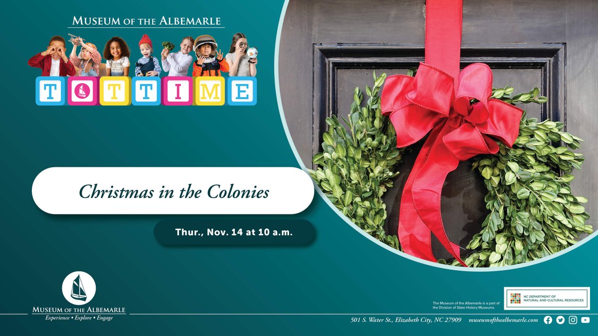 Bring the kiddos out next Thursday for Tot Time! Discover how young and old people celebrated Christmas in colonial America. Read a book and participate in a hands-on activity!