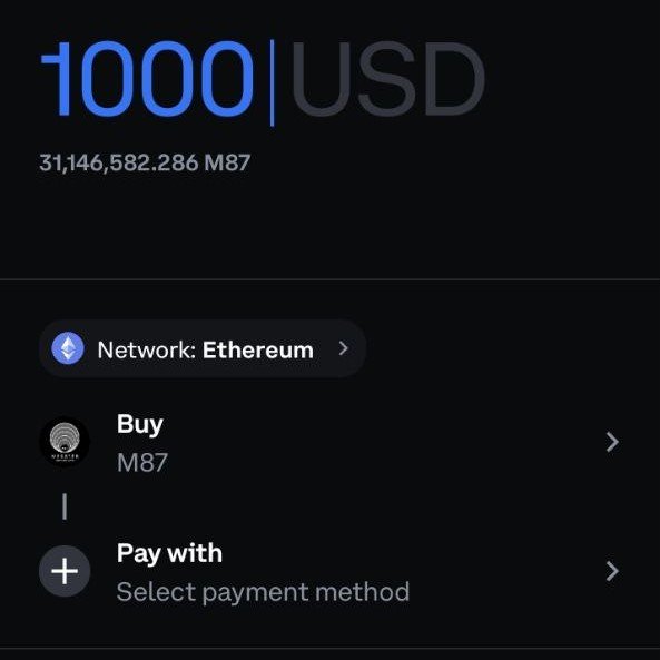M E S S I E R | M87

Starting today, you can buy #M87 tokens directly from your #Coinbase-linked wallet. Swap with $ETH, $USDT, or other cryptocurrencies, or use one of Coinbase’s on-ramp payment options.

This new feature makes it easier than ever to buy #M87 with your Coinbase