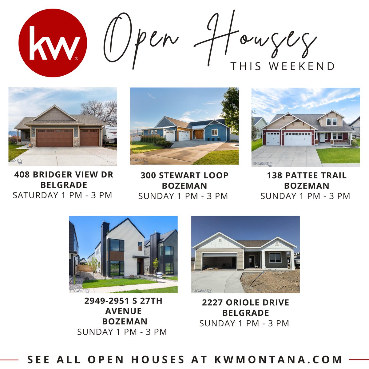 kwbozeman's tweet image. ☀ It is a beautiful weekend for some OPEN HOUSES! 🏡🔑 We have some beautiful homes to show you 👏 We&apos;ll see you there! #weekendsareforopenhouses #callyourkwagent #openhouses

#kellerwilliams #kellerwilliamsmontana #kellerwilliamsmontanarealty #kwbozeman #kwmontana #kw