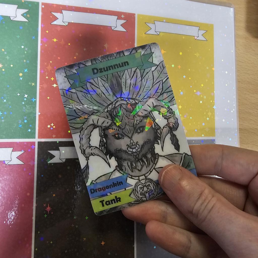 I was really pleased with how adding holo laminate to print at home cards looks.

Shiny!

Learn how to make them yourself on YouTube
youtu.be/x0q14Dmx9gg?si…

#ttrpg #dnd