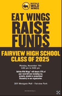 Help support the Class of 2025 by eating at the Westgate B DUBS this Monday, November 11th. 4-9pm. <a href="/FPSchools/">Fairview Park City Schools</a> <a href="/FPCS_Mooney/">Sarah Mooney</a>