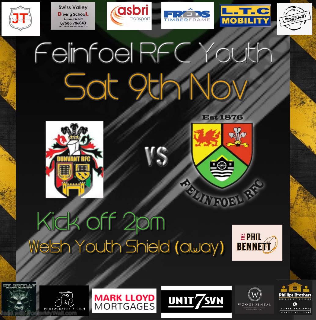 Felinfoel Youth in the road tomorrow <a href="/DunvantRFC/">Dunvant Rugby Club</a> in the Welsh Youth Shield. #vivalafoel #youthrugbyrising