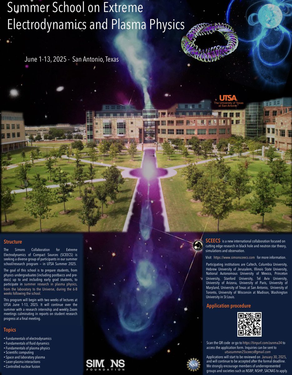 Join us next summer at UT-San Antonio for the SCEECS summer school/research program. Aimed at higher level undergraduates and graduate students. Scan the QR code for application details.