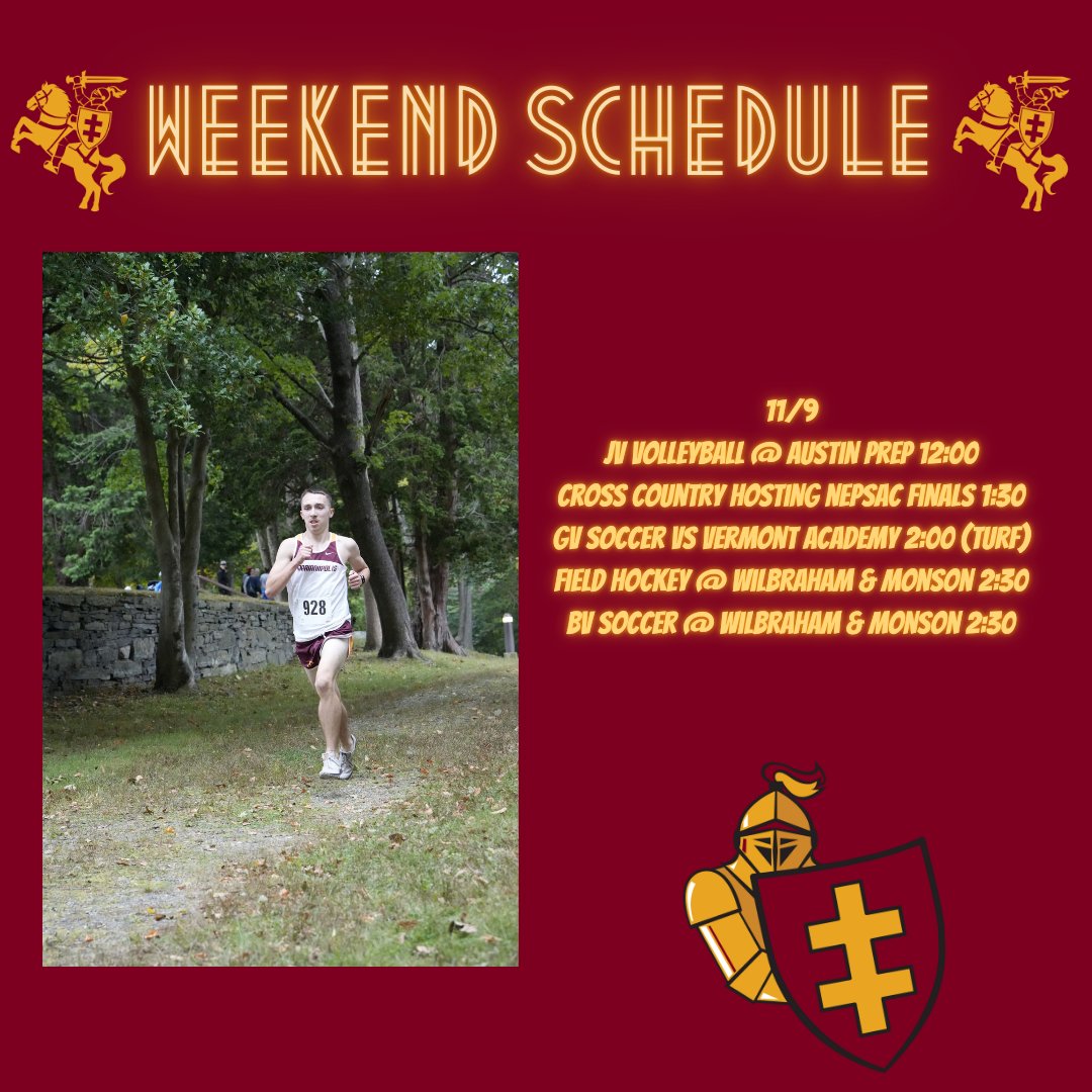 Here we go! Our last full Fall weekend slate. We are excited to host the NEPSAC Cross Country Finals tomorrow afternoon! Best of luck to all and thank you for all the support this season. Go Knights!