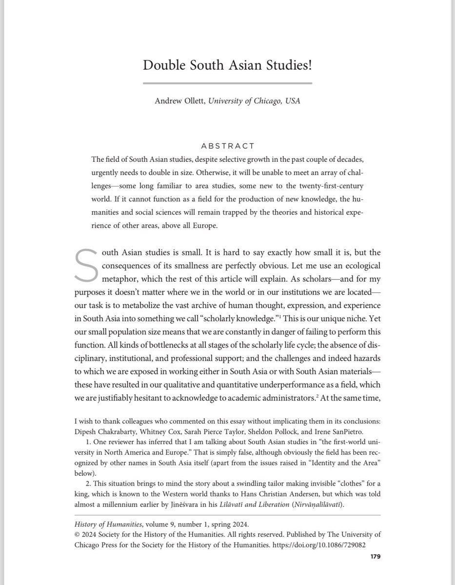 rohini (@_rohini_naagath) on Twitter photo Andrew Ollett writes,
"But once again, the smallness of the field makes things that are straightforward in principle quite difficult in practice: it is vanishingly rare for low-caste students from poor backgrounds in India to wind up at American universities.”
#AcademicTwitter Andrew Ollett writes,
"But once again, the smallness of the field makes things that are straightforward in principle quite difficult in practice: it is vanishingly rare for low-caste students from poor backgrounds in India to wind up at American universities.”
#AcademicTwitter
