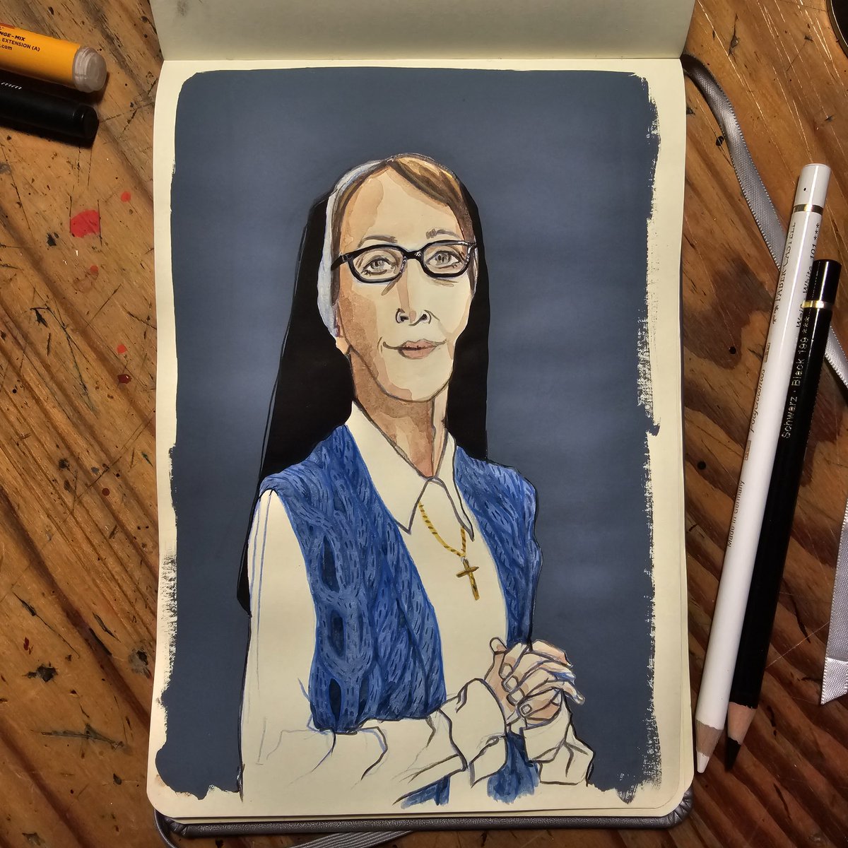Sister Andrea, one of my favourite characters from the show Evil. 
.
.
#lizuka #watercolour #wasserfarben #gouache #portaitillustration #evilseries #sisterandrea #dibujo #illustration