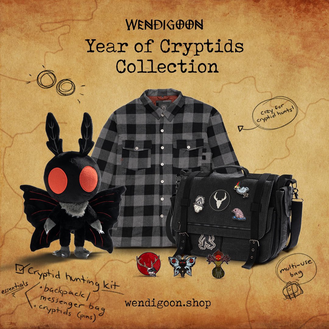 Wendigoon8's tweet photo. NEW DROP IS LIVE!

For a limited time, you can get in on the “Year of Cryptids” collection! This includes the plaid jacket, messenger bag, Mothman plush, and more! All profits on my end will be donated to the Appalachian Rebuild Project. Get it while you can at the link
below 👇 https://t.co/wtGrKnHyFn