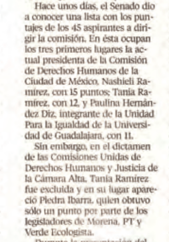 Metieron a Rosario Piedra a la terna para la CNDH por la puerta trasera, sin merecimiento ni reconocimiento de nadie. Su gestión ha sido no solo mala sino vergonzosa, y su presentación ante los senadores fue tan pobre que apenas le dieron un punto.

En la maniobra, dejaron