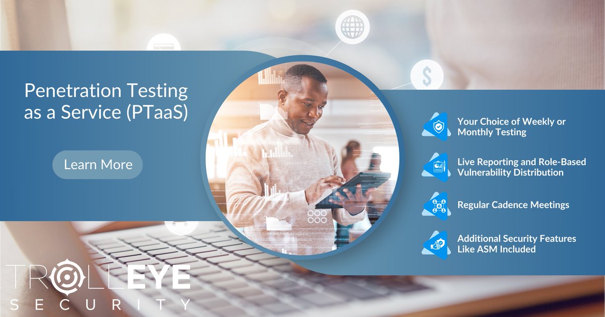 TrollEyeSec's tweet photo. Are you ready to have a partner in cybersecurity that provides continuous testing and remediation guidance? Well then make sure to swing by our website today to learn more about our Penetration Testing as a Service (PTaaS) offering!
#trolleyesecurity #ptaas #continuoussecurity https://t.co/APhSBvyxYx