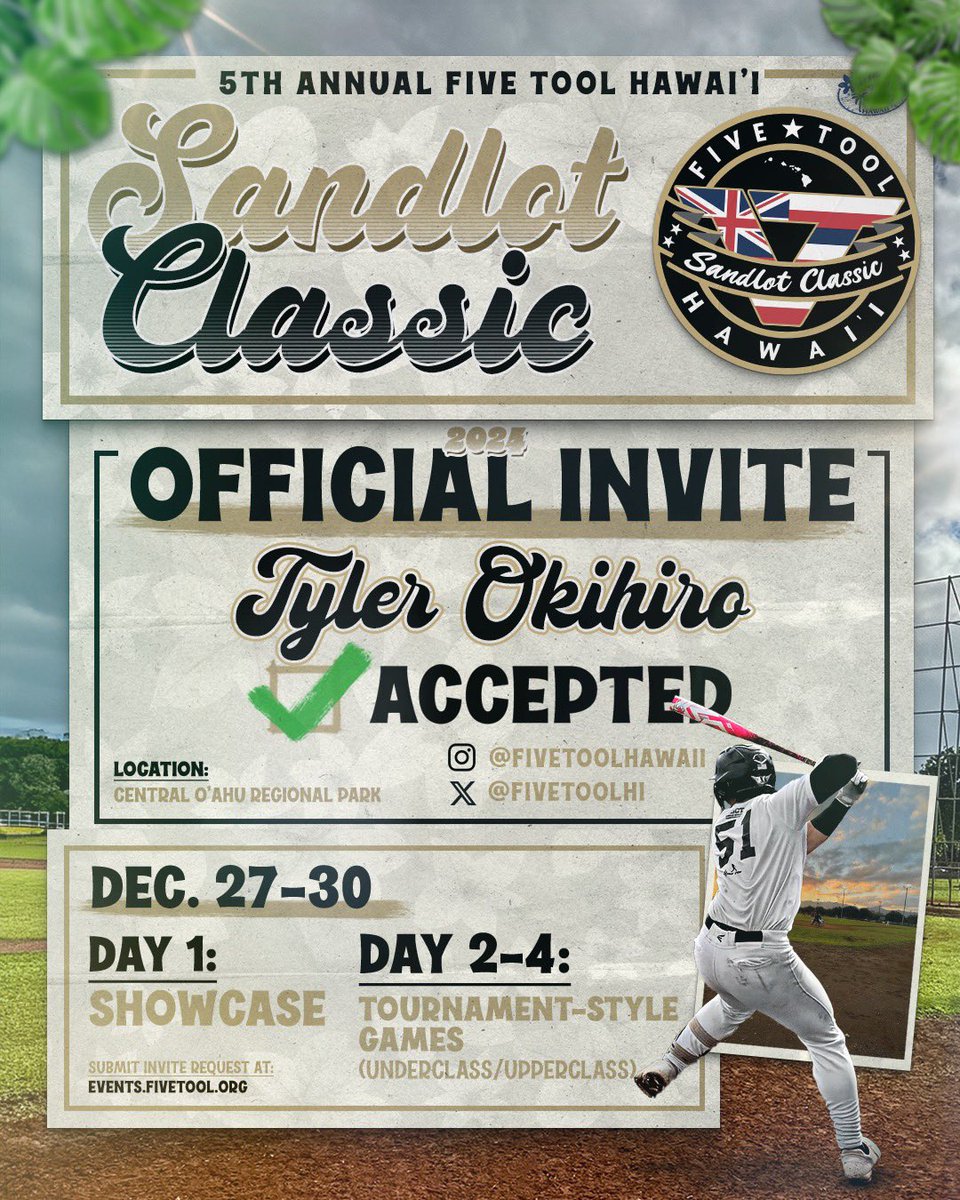 Tyler Okihiro (@tylerokihiro6) on Twitter photo Thank you🤙🏽 <a href="/FiveTool/">Five Tool Baseball</a> <a href="/FiveToolHI/">Five Tool Hawaii</a> <a href="/jkahn_5/">Jeffrey Kahn</a> Thank you🤙🏽 <a href="/FiveTool/">Five Tool Baseball</a> <a href="/FiveToolHI/">Five Tool Hawaii</a> <a href="/jkahn_5/">Jeffrey Kahn</a>