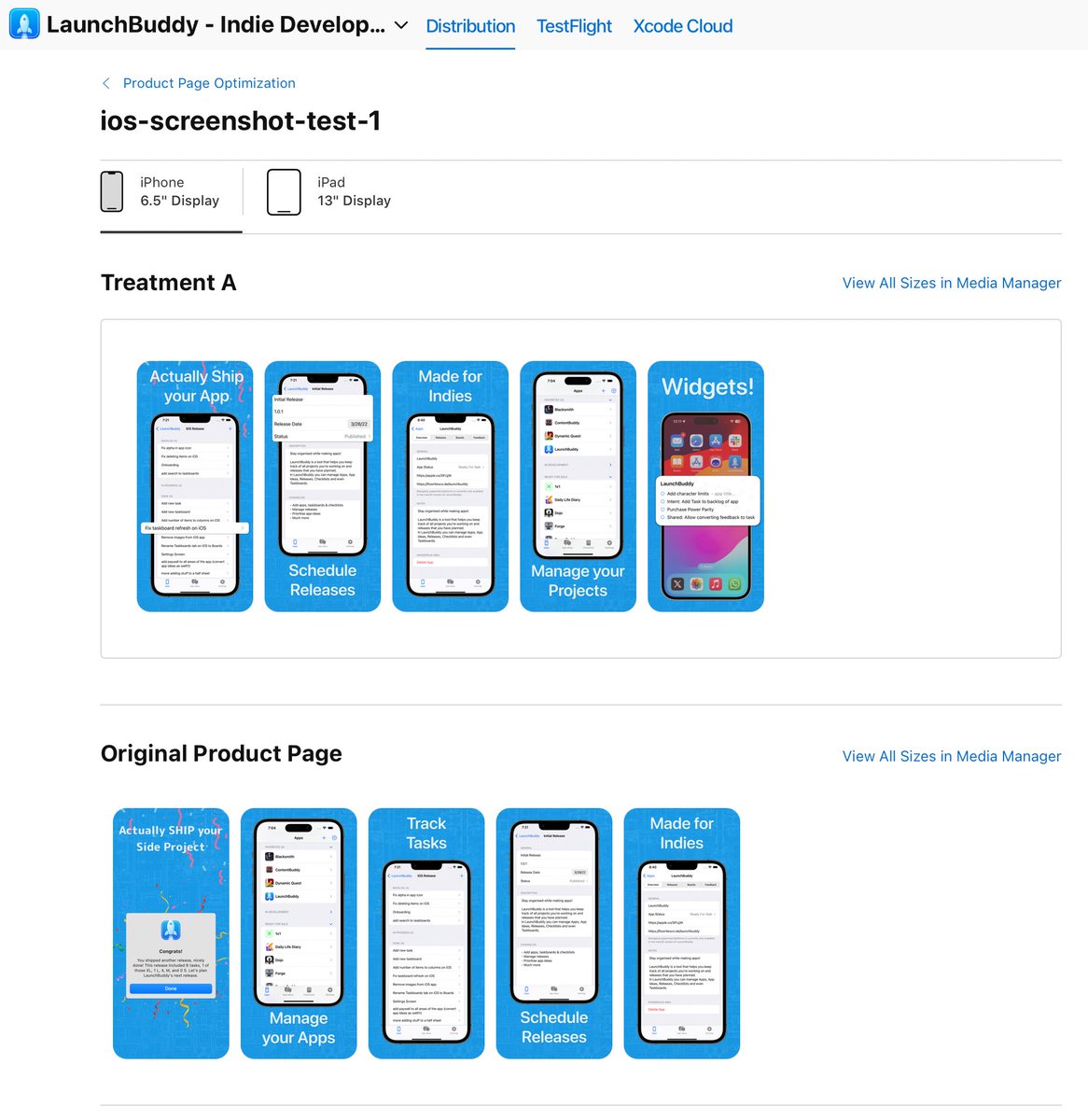 Flo writes Code (@flowritescode) on Twitter photo I'm starting my first A/B test for <a href="/LaunchBuddy_App/">LaunchBuddy: Indie Project Manager</a> once app review approves it.
Unfortunately, this tool isn't available for macOS, so I'll have to change those screenshots manually. I'm starting my first A/B test for <a href="/LaunchBuddy_App/">LaunchBuddy: Indie Project Manager</a> once app review approves it.
Unfortunately, this tool isn't available for macOS, so I'll have to change those screenshots manually.