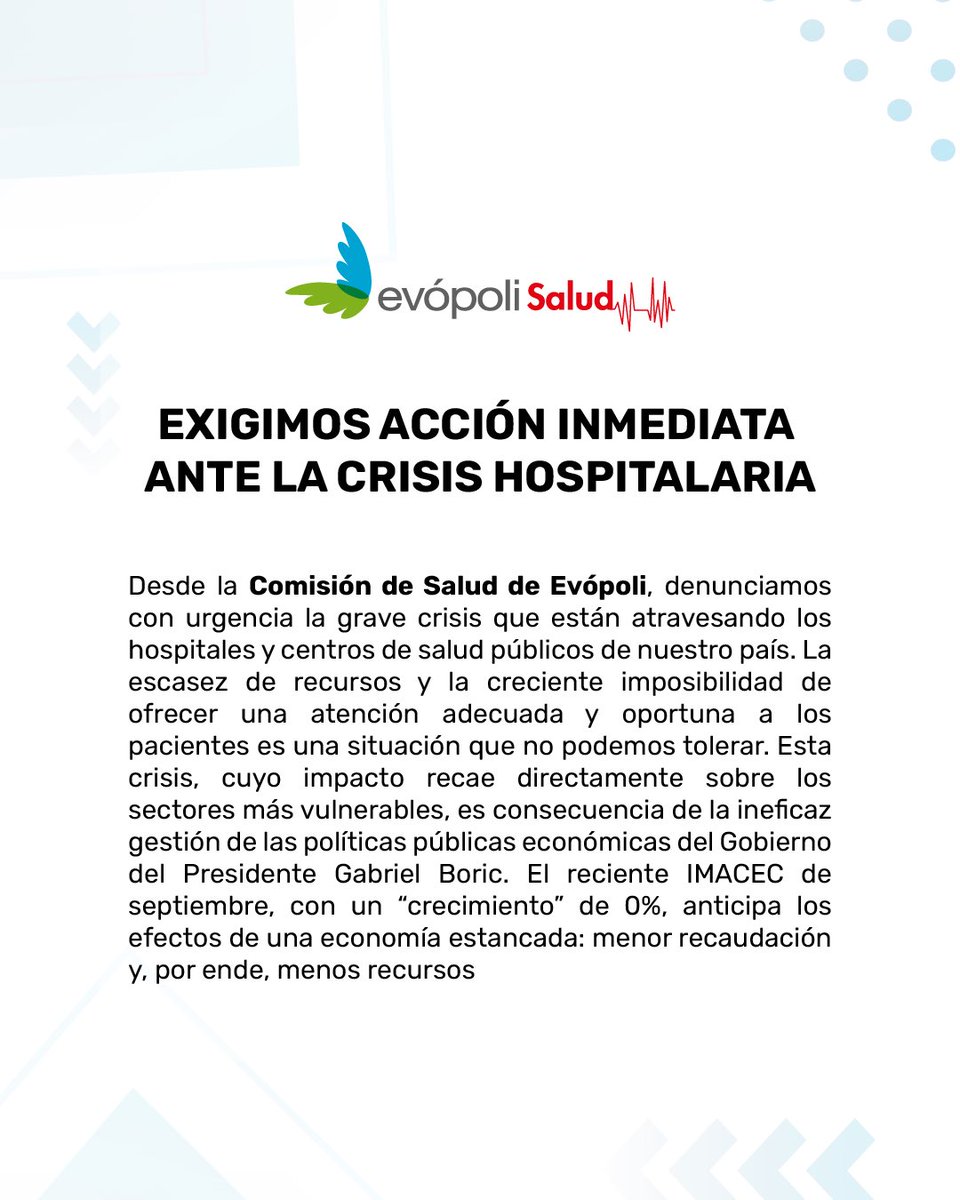evopolisalud's tweet photo. Frente a la grave crisis hospitalaria y en general de la salud pública que vive nuestro País, Evópoli Salud declara: https://t.co/kgvZebotXs