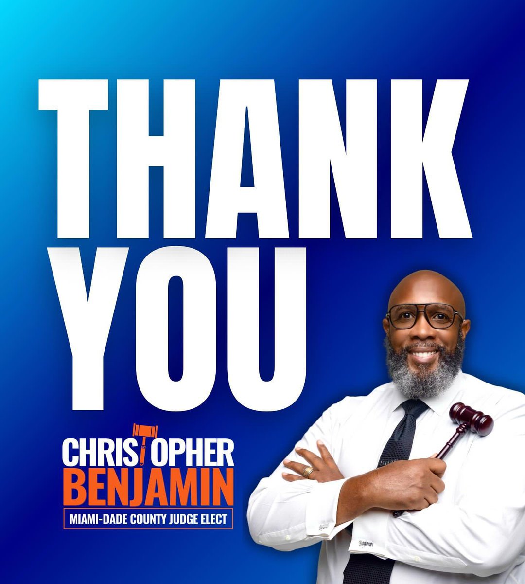 judgecbenjamin's tweet image. Thank you for entrusting me with the honor of being your newly elected Judge. #judgecbenjamin #yourcountycourtjudge #miamidade #dadecountyjudge #madeindade