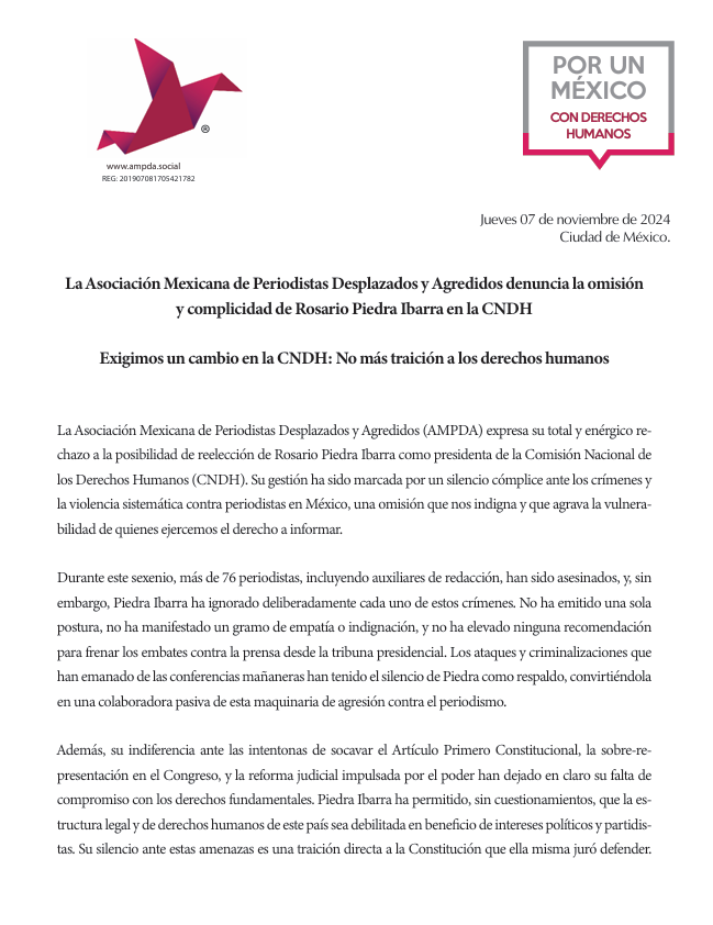 Periodistas Desplazados y Agredidos A.C. tweet media