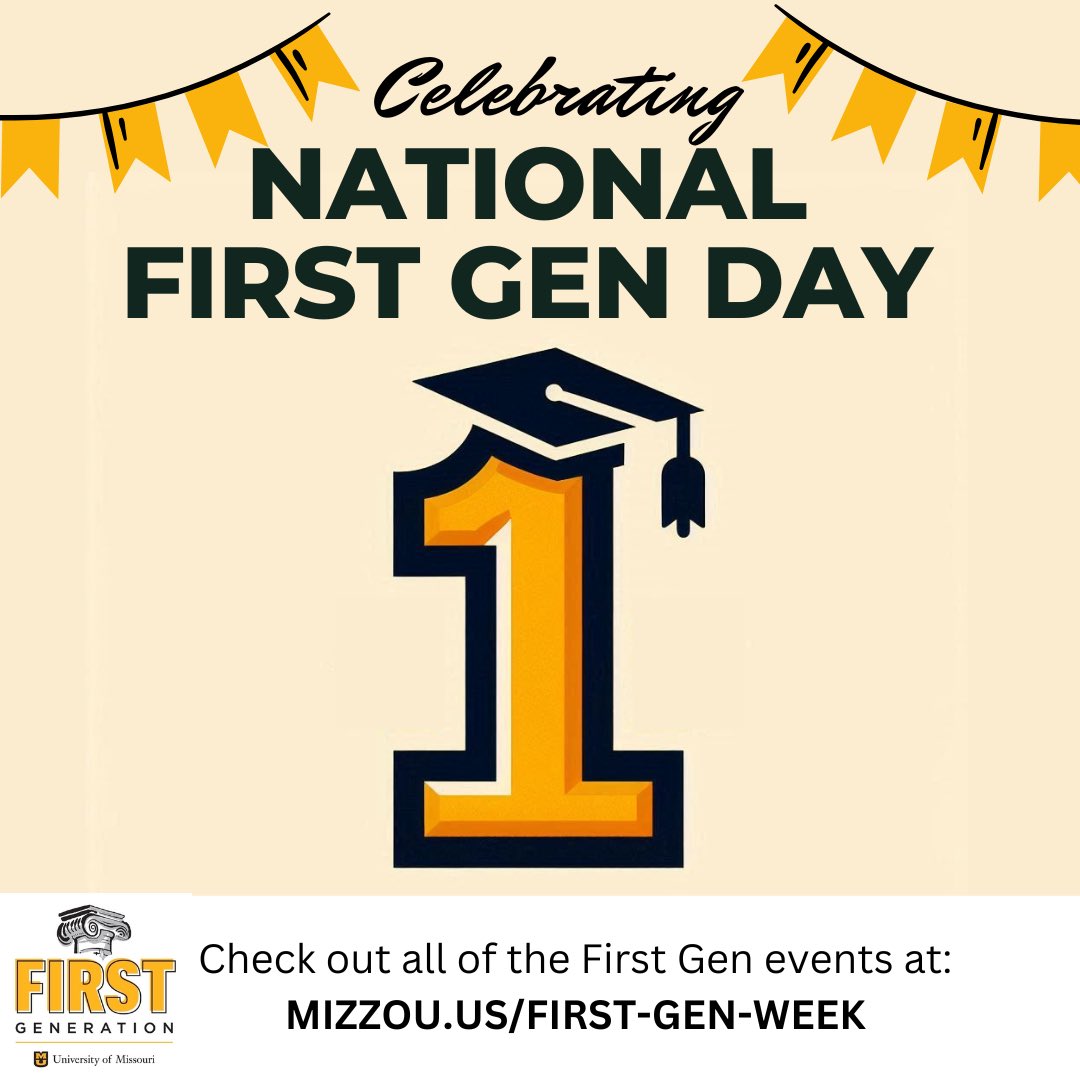 MizzouELPA's tweet photo. Today, we proudly recognize the achievements of our first-generation students, staff, faculty, and alumni who have blazed their own trail in higher education! Make sure to check out all of the events next week at: https://t.co/ztSSDkSZiT #CelebrateFirstGen #LeadLearnELPA 🎓💫 https://t.co/sXfJNC3vtk