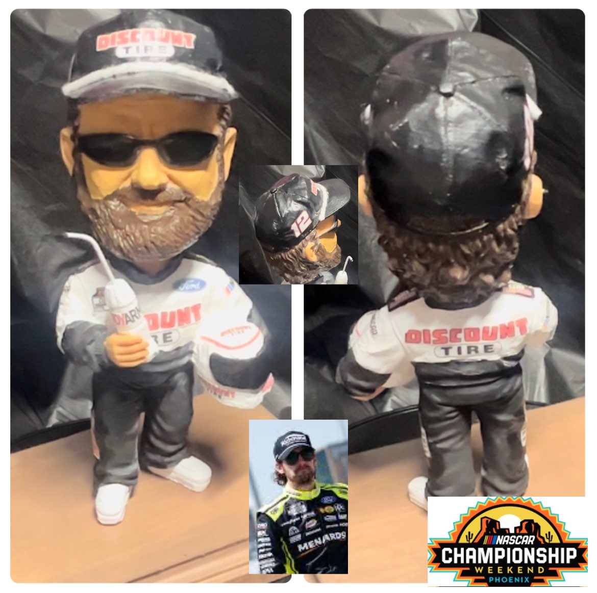 BellBobbles's tweet image. Good luck @Blaney in Phoenix - wanted to commemorate your epic win @MartinsvilleSwy with the @DiscountTire fire suit custom #bobblehead scheme!