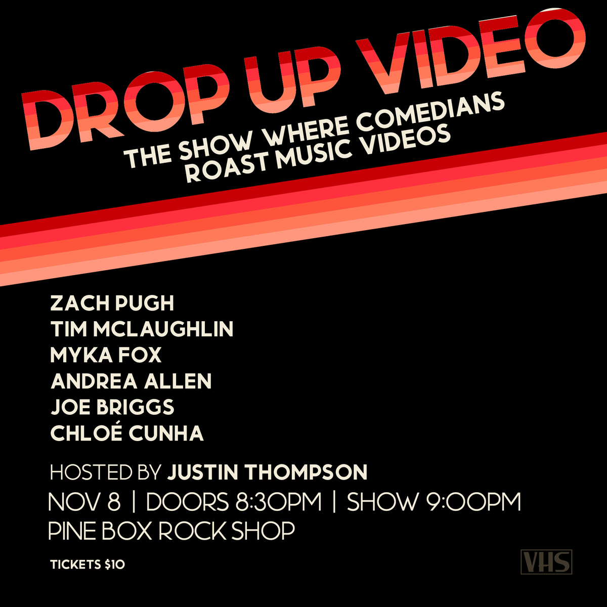 TONIGHT! We got <a href="/ZachPugh/">Zach Pugh</a> <a href="/MayorOfFartTown/">Shirts That Go Hard Reviewer</a> <a href="/MykaFox/">Myka Fox</a> <a href="/ChloeCunha/">Chloé Cunha</a> <a href="/justinthompdad/">justin thompson</a> Andrea Allen, and Joe Briggs - hilarious comedians riffing on music videos. 9pm at Pinebox! Here's a $5 ticket link for you freaks still on twitter eventbrite.com/e/107269339782…