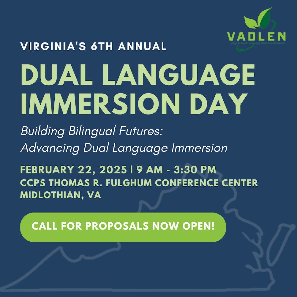 🎤 We want to hear from YOU!
Have you submitted your proposal for Virginia’s 6th annual #DLIDay?

docs.google.com/forms/d/e/1FAI…

#duallanguage #duallanguageteacher #bilingualeducation