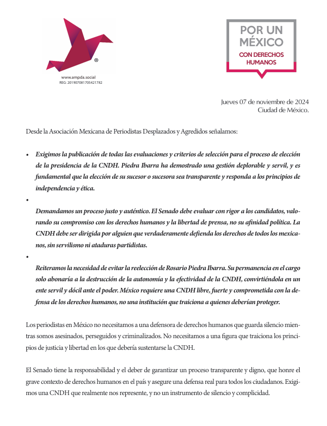 Periodistas Desplazados y Agredidos A.C. tweet media