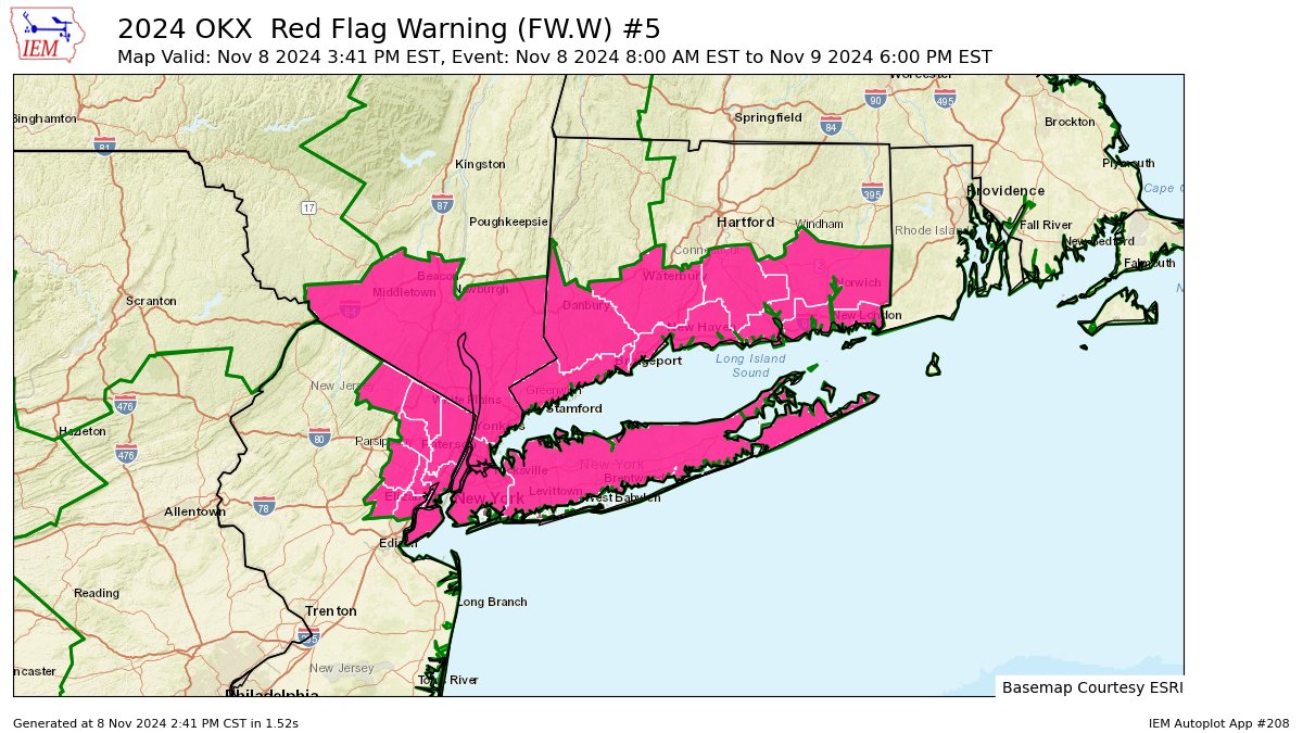 A Red Flag Warning will remain in effect across southwestern Connecticut through Saturday at 6 p.m. EST: forecast.weather.gov/showsigwx.php?…