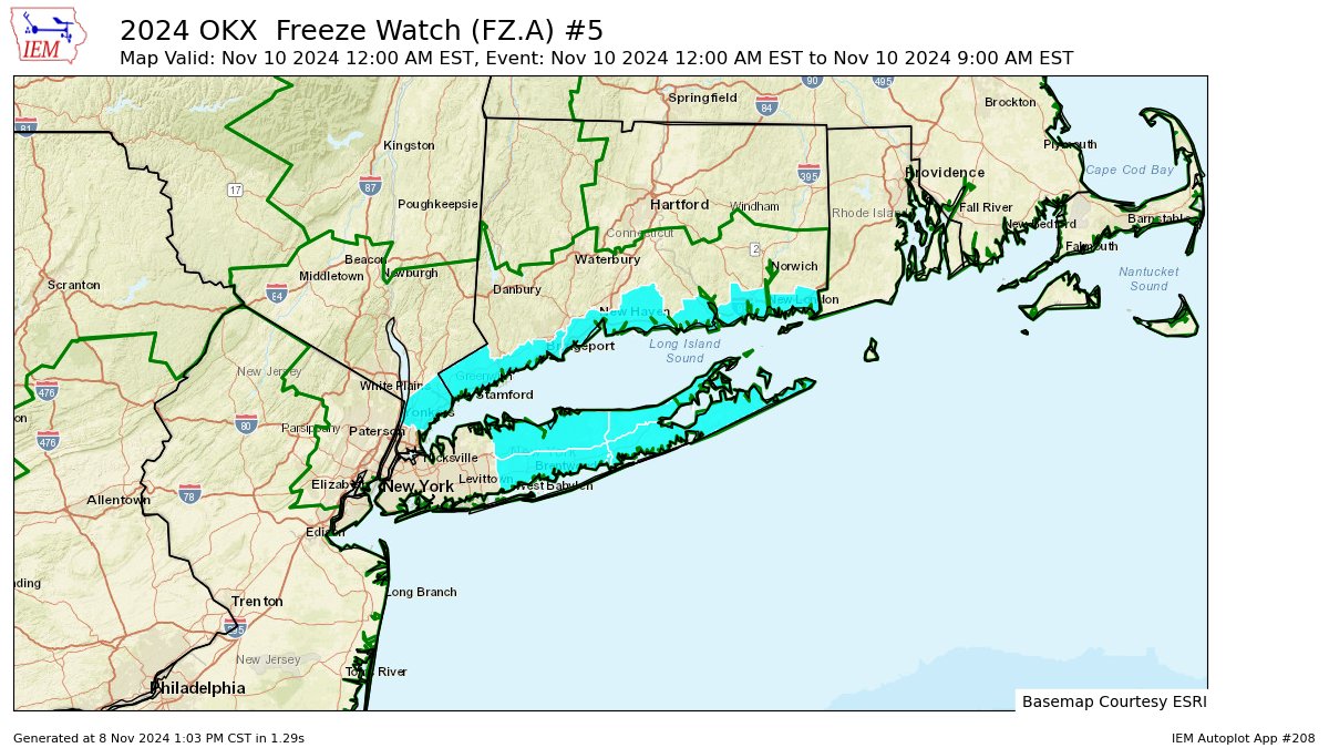 A Freeze Watch will be in effect for southern Fairfield and New Haven counties Sunday from 12 a.m. until 8 a.m. EST: forecast.weather.gov/showsigwx.php?…