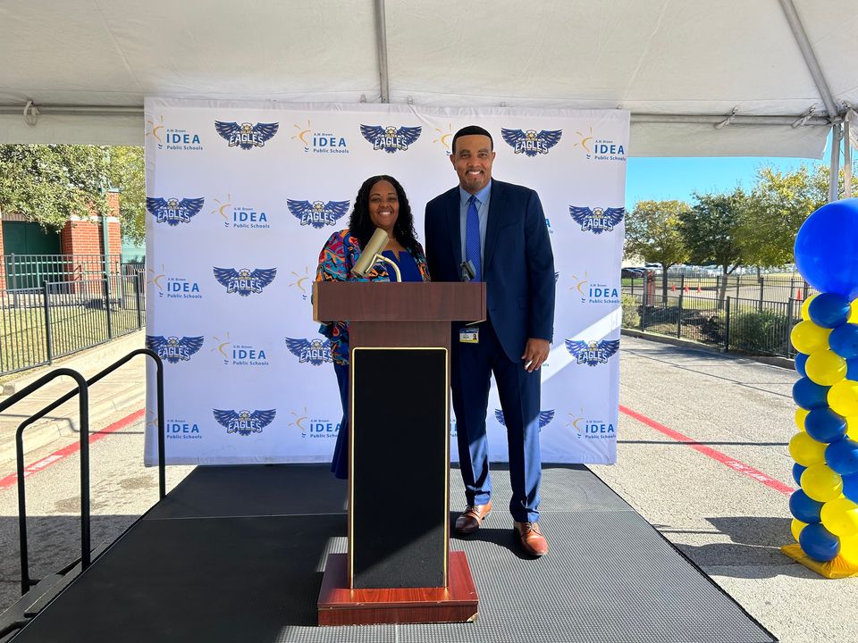 IDEAschools's tweet photo. Congratulations to IDEA A. W. Brown for celebrating their ribbon-cutting ceremony this week! 🎉 We are proud to welcome the Golden Eagles to the IDEA Team and Family. 💙💛 Thank you to our Tarrant County leaders, staff, and community members who attended! 🎓✨ #IDEAProud https://t.co/VOA21XbTRo