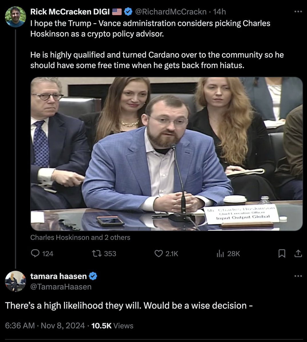 🤔 Charles Hoskinson as a Trump-Vance crypto advisor? How do you think this  move could affect the future of Cardano?💡 👇