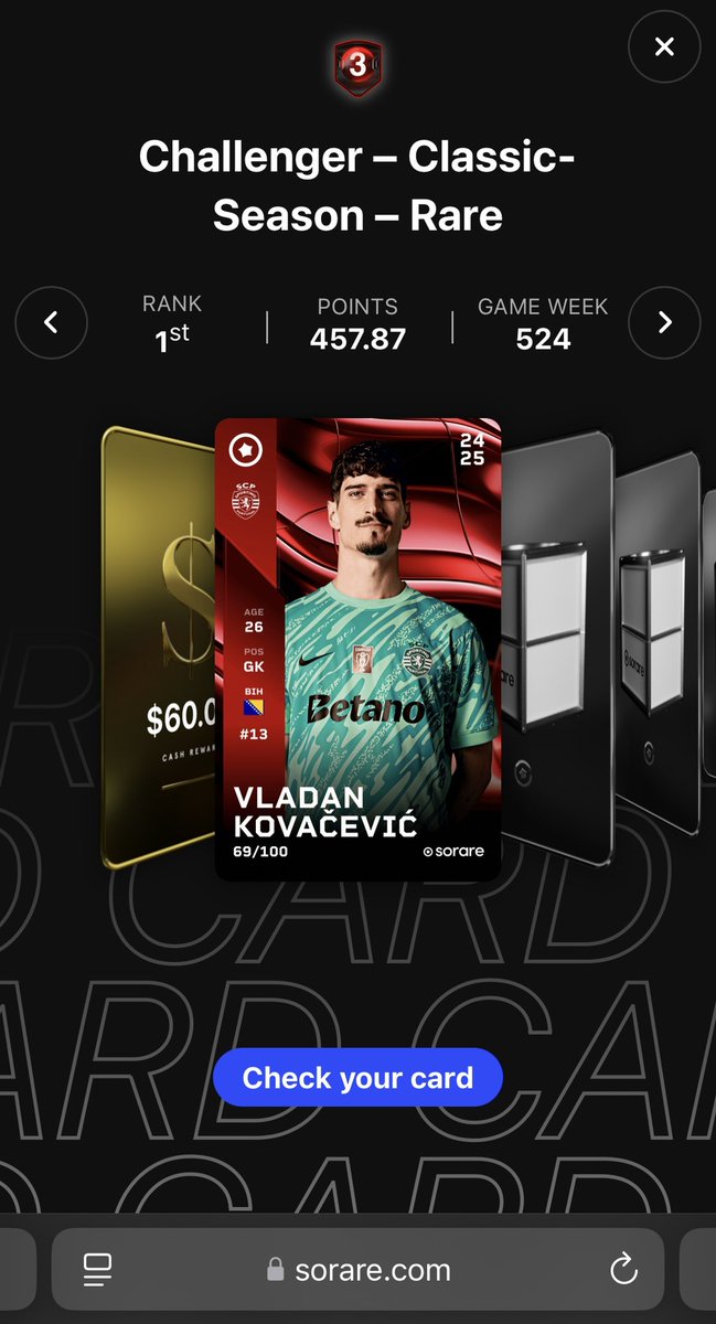 RabbitSorare's tweet photo. Hello @Sorare community and @ni2las 

I finished in 1st place and received this card. What do you all think about it?

(1/5)
#sorare https://t.co/ftj94nI6n2