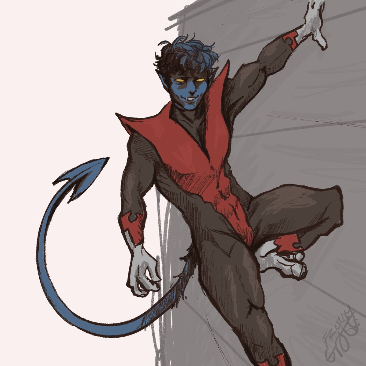 Frothygrott's tweet photo. i think it’s only fair he’s my favorite because i grew up in a german village.  
#kurtwagner #nightcrawler #XMen97 https://t.co/jvrF3L4I0w