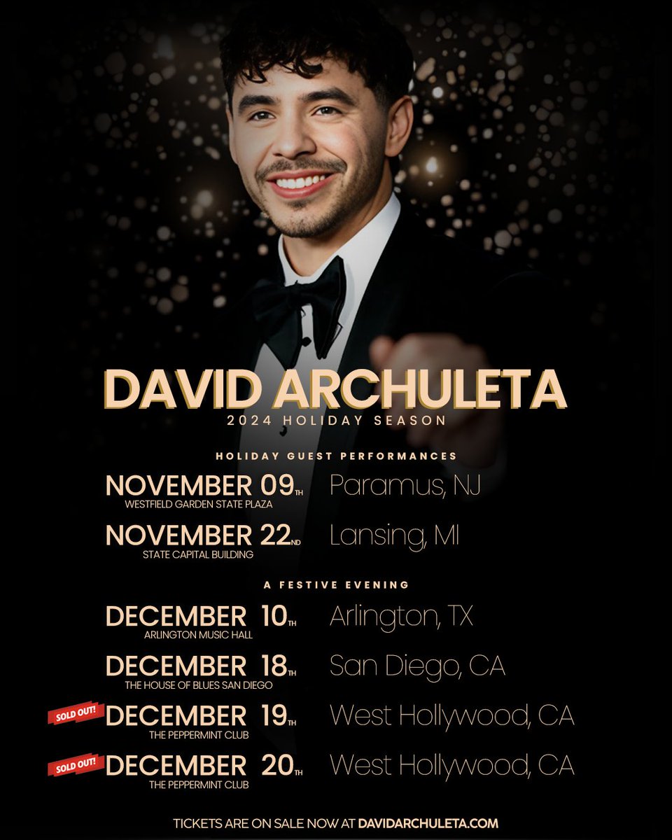DavidArchie's tweet image. Can't believe the holidays are almost here! 🤯🎄 But I'm excited to celebrate with you all :)

Tickets + More info available at davidarchuleta.com/tour/