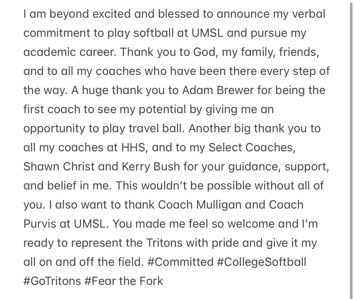 Addy Abell (@addyabell31) on Twitter photo Go Tritons! 🔱🔱 #Committed
<a href="/UMSLSoftball/">UMSL Softball</a> <a href="/chelseyUMSL/">@chelseymulligan</a>
<a href="/Addison/">Addison</a> Purvis <a href="/SelectFP_Christ/">@SelectFP_Christ</a> <a href="/_GoCougars_/">GoCougars</a> <a href="/ChrisDuerr/">Chris Duerr</a> <a href="/MuddyRiverSport/">Muddy River Sports</a> <a href="/MikeThomasHCP/">Mike Thomas</a> <a href="/sportcat075/">David Sharp</a> <a href="/WGEMSports/">WGEM Sports</a> <a href="/BreidyTV/">Brendan Reidy</a> Go Tritons! 🔱🔱 #Committed
<a href="/UMSLSoftball/">UMSL Softball</a> <a href="/chelseyUMSL/">@chelseymulligan</a>
<a href="/Addison/">Addison</a> Purvis <a href="/SelectFP_Christ/">@SelectFP_Christ</a> <a href="/_GoCougars_/">GoCougars</a> <a href="/ChrisDuerr/">Chris Duerr</a> <a href="/MuddyRiverSport/">Muddy River Sports</a> <a href="/MikeThomasHCP/">Mike Thomas</a> <a href="/sportcat075/">David Sharp</a> <a href="/WGEMSports/">WGEM Sports</a> <a href="/BreidyTV/">Brendan Reidy</a>